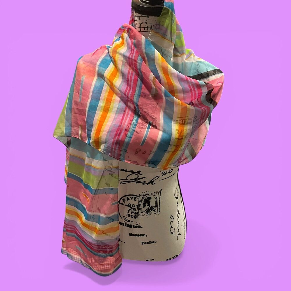 Cute Y2K rainbow sherbet sheer oversized scarf wrap lightweight Croft & Barrow